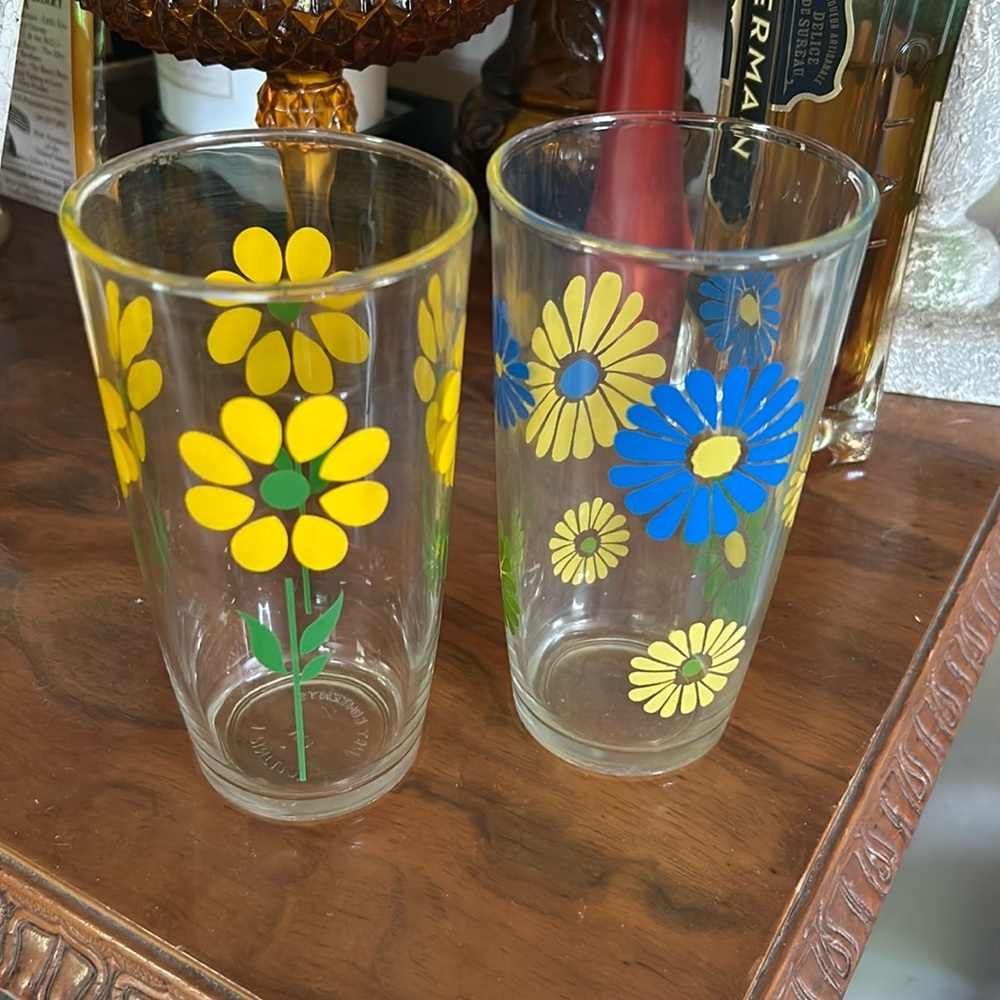 Retro Hazel Atlas Flower Pattern Glasses 16 oz.